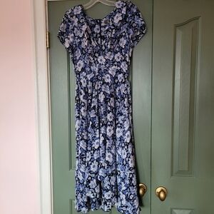 Chic Blue Floral Midi Dress